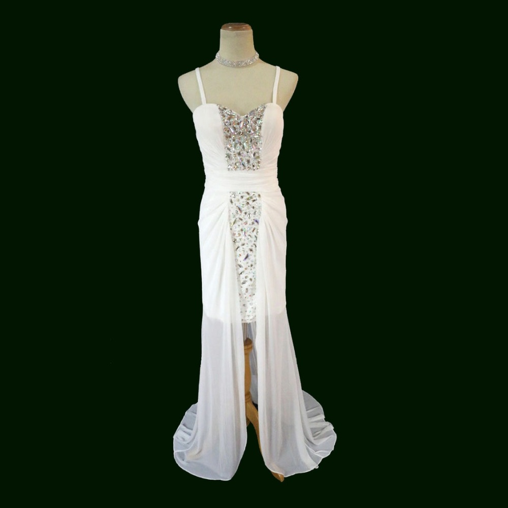 NWT TERANI White Beaded Ruched High-Low Bridal - Picture 1 of 8